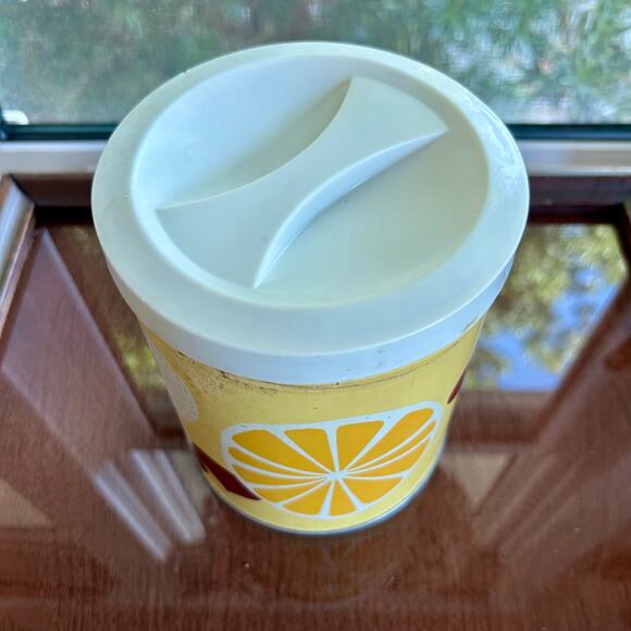 Vintage Procter & Gamble Atomic Fruit Print Canister Tin with Lid, 60s/70s - Picture 4 of 12